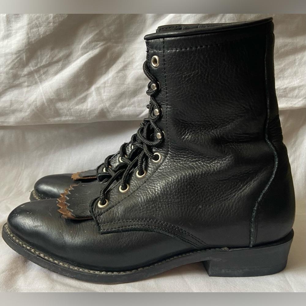 Laredo Women's Black Leather Lace Up Roper Style Western Ankle Boots 8.5M - Picture 3 of 6
